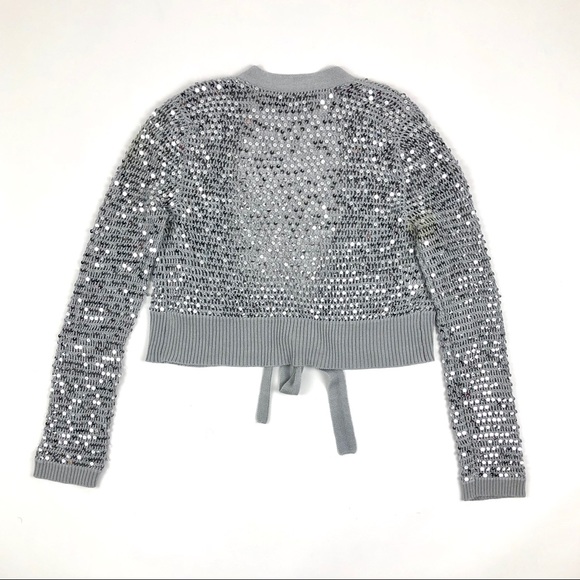 BCBGMAXAZRIA Knit Mini Grey Sequin Cardigan - Picture 2 of 9